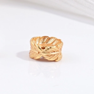 Detailed S925 silver gold-plated feather open ring with textured matte and polished finish
