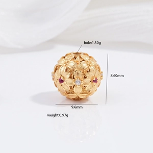 S925 Sterling Silber Hohlblumenperle mit rosa Zirkonia für DIY Schmuckherstellung