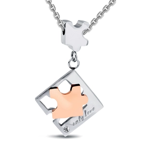 Collana a puzzle in acciaio inossidabile con incisione only love e piccolo zircone