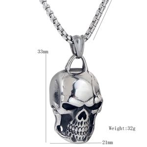 Collar con colgante de calavera 21mm estilo punk retro en acero con cadena box