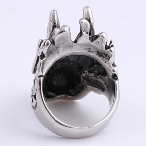 Gothic dragon head stainless steel ring for men with silver crown spikes design