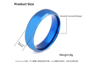 Vue détaillée de la bague en titane bleu 6mm montrant le design intérieur et le poids 6g