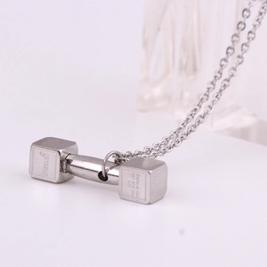 Men's 304 stainless steel dumbbell pendant necklace with engraved fitness motifs