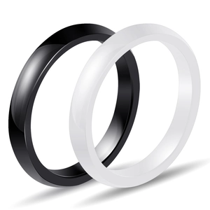 Minimalist 3mm ceramic rings in black and white with polished mirror finish for couples