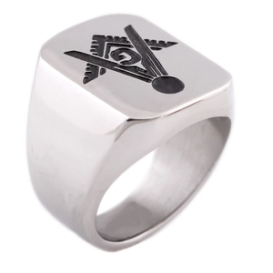 Anillo de sello masónico vintage de 18MM en acero inoxidable con logo de escuadra y compás
