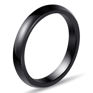 Minimalist 3mm black polished ceramic ring with high glossy mirror finish for men and women