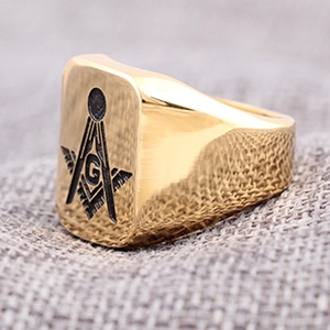 Anillo de sello masónico cuadrado de 18 mm en acero inoxidable dorado para hombre