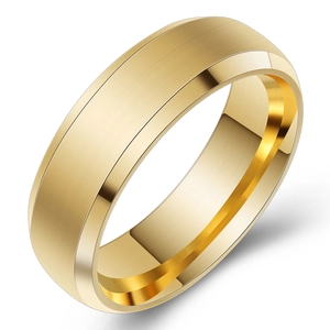 Bague moderne 6mm en titane doré brossé avec bords biseautés et polis brillants