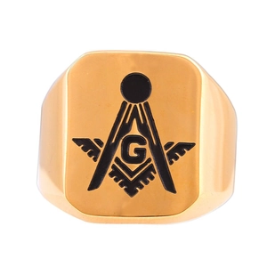 Anillo de Sello de Acero Inoxidable 304 Vintage para Hombre con Logotipo de la Masonería Cuadrado Oro Plata Galvanizado Letra G Joyería