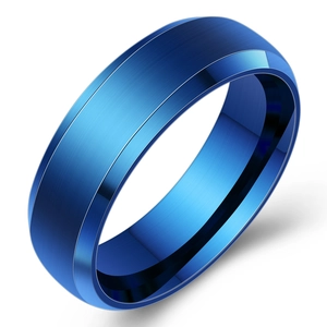 Bague de 6mm en acier titane bleu brossé avec bords biseautés polis pour couples