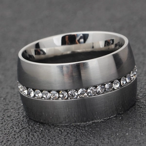 14mm geborstelde roestvrijstalen ring voor dames met een volledige rij witte zirkonia's