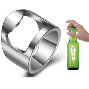 Vielseitiger Flaschenöffner-Ring aus Edelstahl mit gebürstetem Silber-Finish für Bier