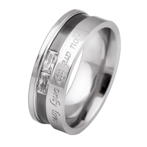 Silver stainless steel couples ring with black enamel and engraved you are my only love