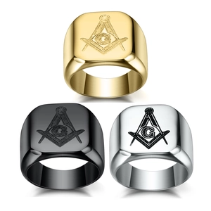 Chevalière Maçonnique Vintage en Acier Inoxydable 304 pour Homme Or Argent Noir Maçonnerie Équerre Compas Lettre G Bijoux