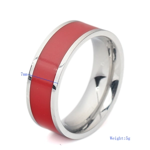 7mm wide polished stainless steel ring featuring a vibrant red enamel inlay band