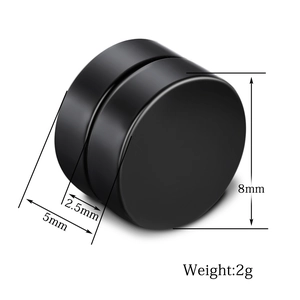 Dettaglio dell'orecchino magnetico nero opaco da 8mm con misure dimensionali precise