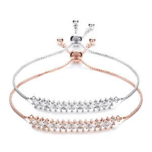 Damen Zirkonia Bolo Armband Kupfer 18K Vergoldet Verstellbare Box-Kette Geometrische Full Rhinestone Eleganter Schmuck