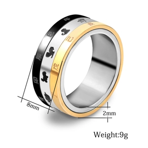 Rotatable 8mm three-tone stainless steel ring with Chinese zodiac carvings for women
