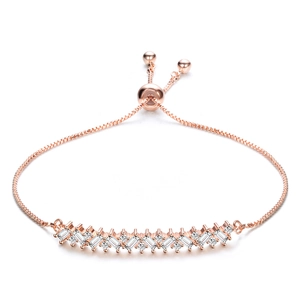 18K Roségold-Bolo-Armband mit runden und Baguette-Zirkonia, verstellbar in Weiß