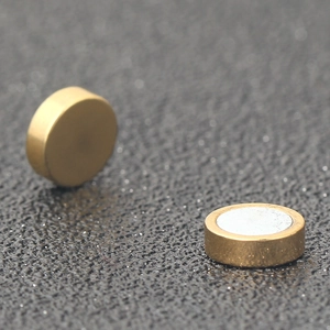 Dettaglio macro di orecchini magnetici da 8mm con finitura dorata e inserto in argento