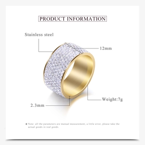 Schéma technique d'une bague en acier inoxydable de 12mm avec 8 rangées de strass brillants