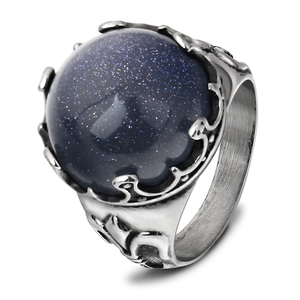 Anello Vintage in Acciaio Inossidabile con Pietra di Sabbia Blu per Uomo Stile Punk Gothic Geometrico Ovale Anello a Fascia Gioielli Regalo