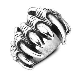 Vintage Drakenklauw Roestvrij Stalen Ring Gothic Monster Tand Punk Biker Band Ring Voor Mannen Vrouwen Halloween Sieraden Cadeau