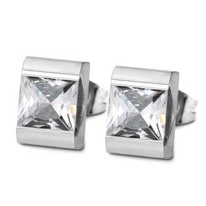 Elegant 7-10mm princess cut cubic zirconia square stud earrings in polished silver finish