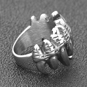 Punk ring van roestvrij staal met klauwontwerp en geborstelde metalen textuur voor dames