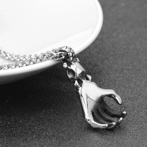 Punk style silver stainless steel skeleton hand pendant necklace for men and women