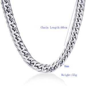 Macro shot of 8mm silver Cuban chain link necklace with 60cm length and 55g weight details