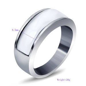Unisex stainless steel wide ring with three-tone gemstones and 8.5mm rectangular band