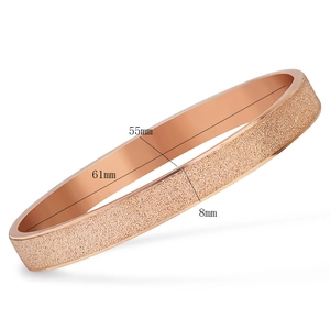 Detail of 8mm rose gold frosted titanium steel bangle with 61mm outer diameter dimensions