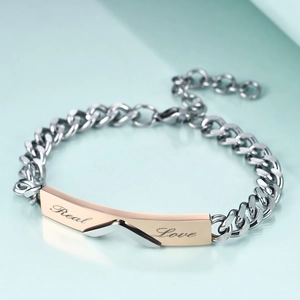 5mm Titanstahl Armband für Paare mit roségoldener Real Love Gravur und Panzerkette