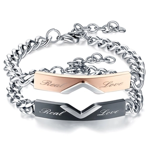 Edelstahl Paar Armband Gravur Real Love Panzerkette Für Damen Herren Valentinstag Schmuck Geschenk