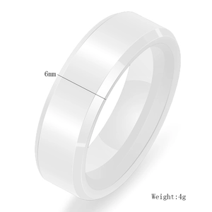 Detailed view of a 6mm white ceramic ring with polished finish and precise beveled edges