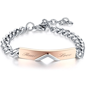 5mm Titanstahl Armband für Paare mit Roségold Real Love Gravur und Panzerkette Design