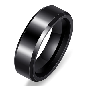 Polished 6mm black ceramic ring with beveled edges and mirror finish for men and women