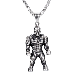 Collana con Ciondolo Uomo Muscoloso in Acciaio Inossidabile Vintage per Uomo Fitness Bodybuilder Figura Posa Muscolare Gioielli