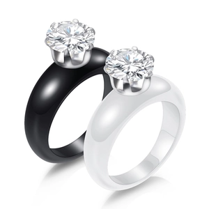 Anillo de Cerámica y Circonia de Moda Minimalista para Mujer Circonia de Corte Redondo Brillante Engaste de Garras Joyas Elegantes Regalo
