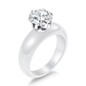 Anillo clásico de cerámica y circonita de 8 mm con engaste de seis garras en banda pulida
