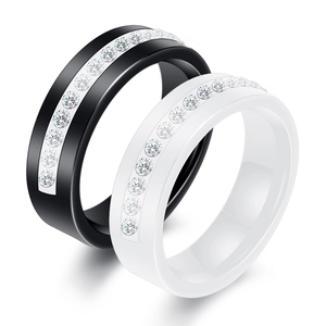 Elegant Ceramic Ring Single Row Cubic Zirconia Inlaid High Polish Geometric Simple Fashion Jewelry For Women Daily Party