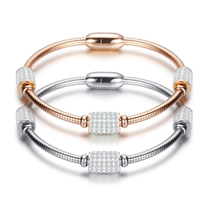 Bracelets en acier inoxydable style chaîne serpent avec strass et fermoir magnétique