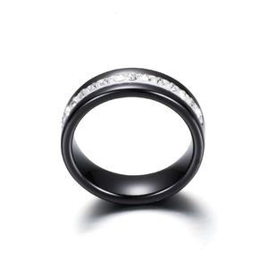 Minimalist 6mm black ceramic ring featuring a single row of sparkling white zircons