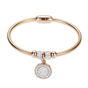 Bracelet serpent magnétique en or rose avec pendentifs ronds en zircon brillant