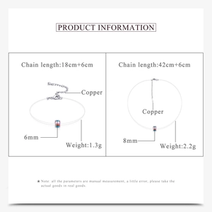 Detailed size chart for crystal pendant necklace with copper lobster clasp and extension