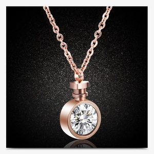 Elegant 10mm rose gold stainless steel necklace with round clear zircon pendant