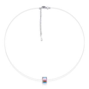 Minimalist Floating Invisible Fishing Line Necklace With Aurora AB Crystal Cube Pendant Copper Clavicle Chain For Women