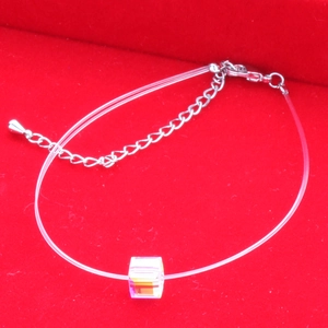 Minimalist crystal bracelet with clear line and square iridescent Austrian element