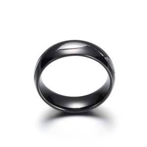Anillo de acero inoxidable 304 negro pulido con elegante diseño de hojas para parejas